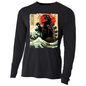 Catzilla Cat Japanese Art Funny Cat Cooling Performance Long Sleeve Crew