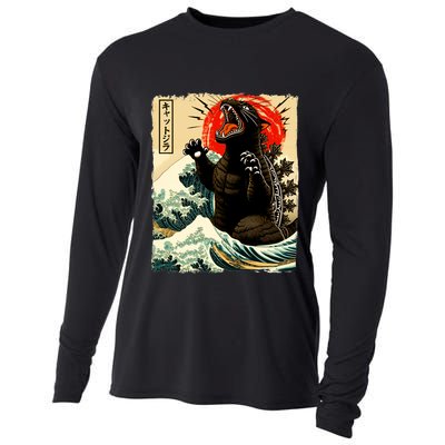 Catzilla Cat Japanese Art Funny Cat Cooling Performance Long Sleeve Crew