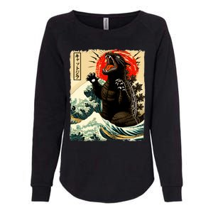 Catzilla Cat Japanese Art Funny Cat Womens California Wash Sweatshirt