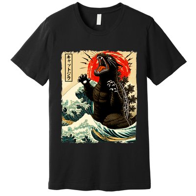 Catzilla Cat Japanese Art Funny Cat Premium T-Shirt