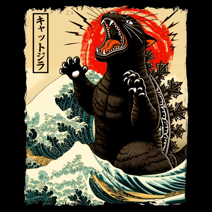 Catzilla Cat Japanese Art Funny Cat Premium T-Shirt