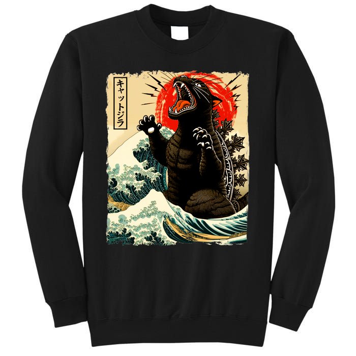 Catzilla Cat Japanese Art Funny Cat Tall Sweatshirt