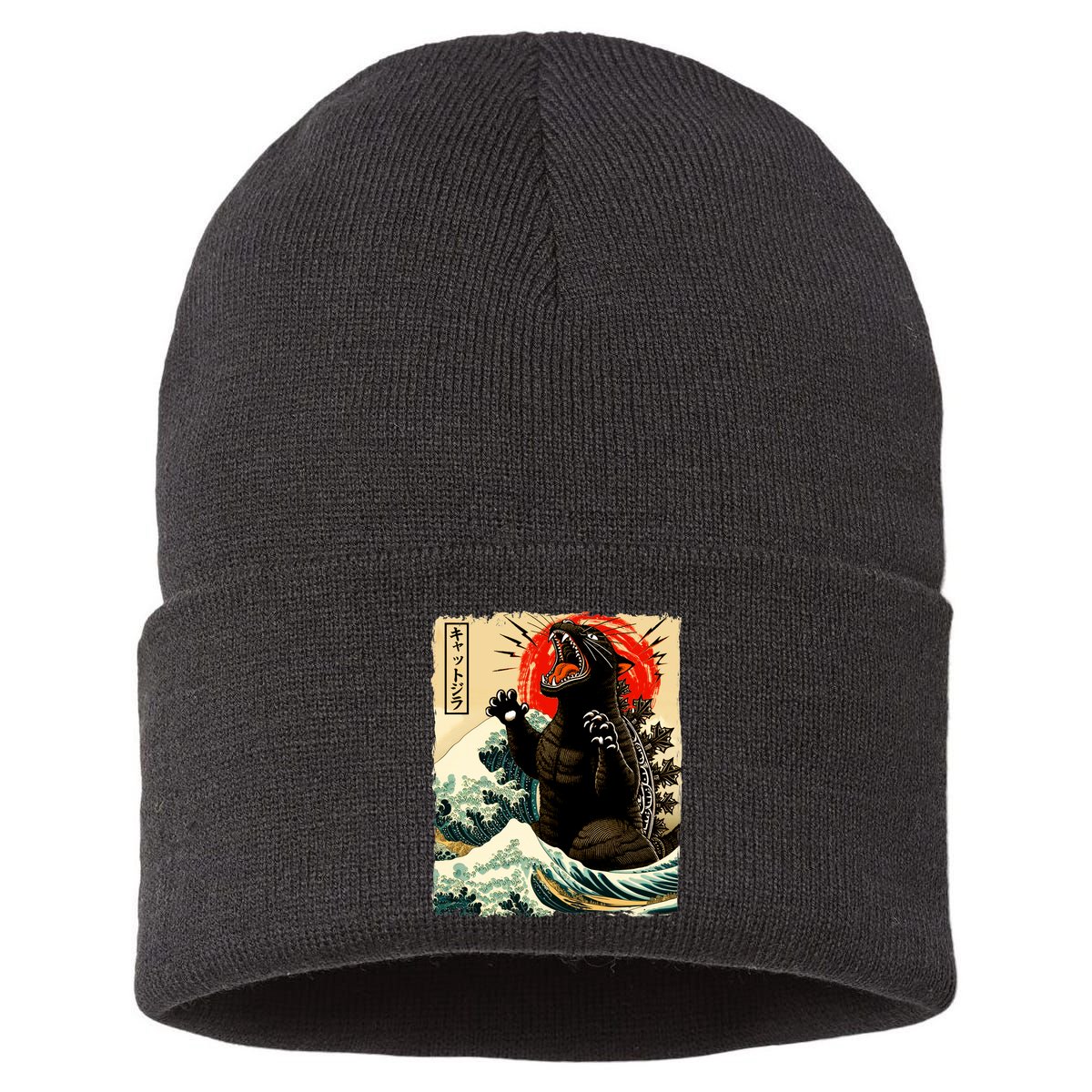 Catzilla Cat Japanese Art Funny Cat Sustainable Knit Beanie