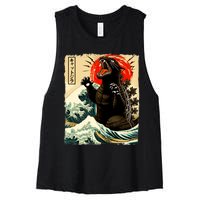 Catzilla Cat Japanese Art Funny Cat Women's Racerback Cropped Tank