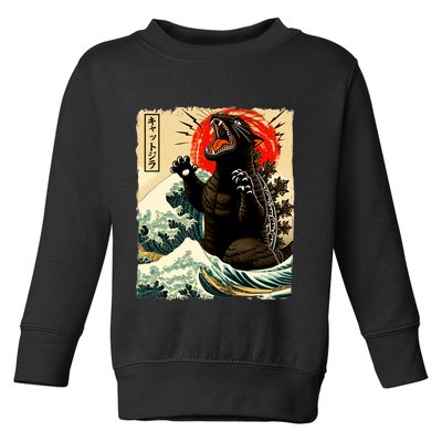 Catzilla Cat Japanese Art Funny Cat Toddler Sweatshirt