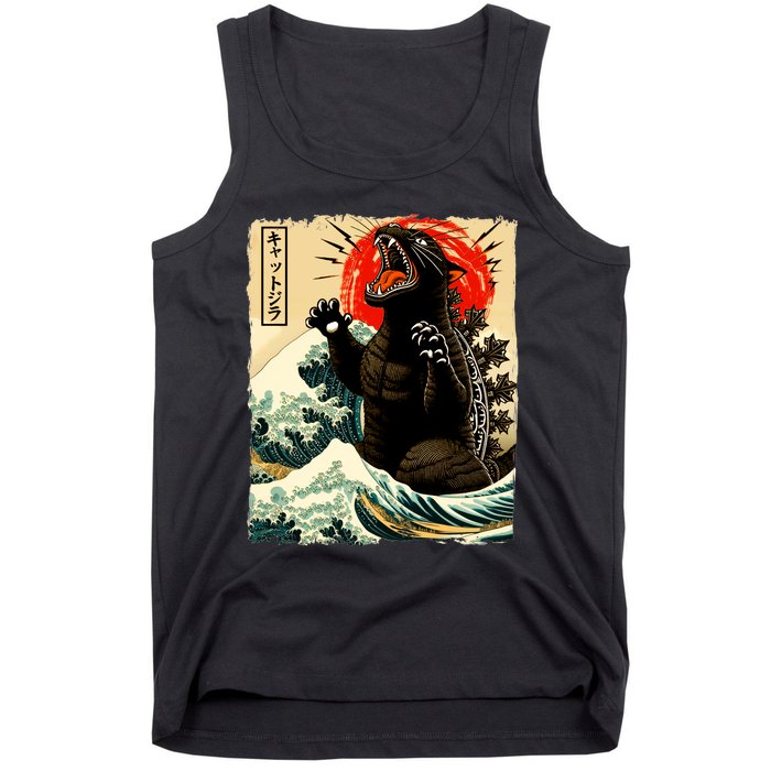 Catzilla Cat Japanese Art Funny Cat Tank Top