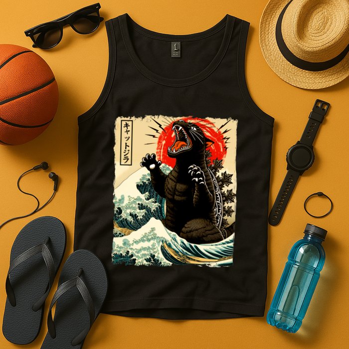 Catzilla Cat Japanese Art Funny Cat Tank Top