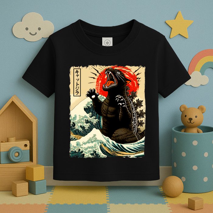 Catzilla Cat Japanese Art Funny Cat Toddler T-Shirt