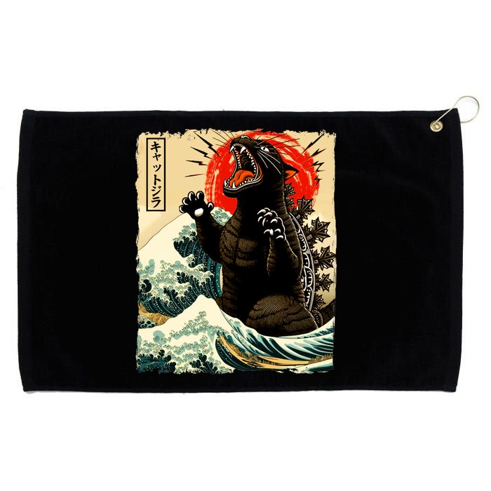 Catzilla Cat Japanese Art Funny Cat Grommeted Golf Towel