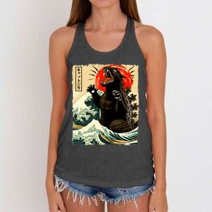 Catzilla Cat Japanese Art Funny Cat Women's Knotted Racerback Tank