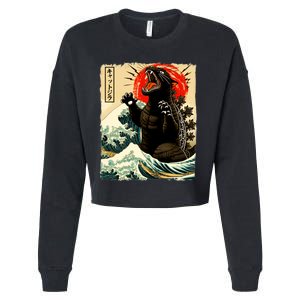 Catzilla Cat Japanese Art Funny Cat Cropped Pullover Crew