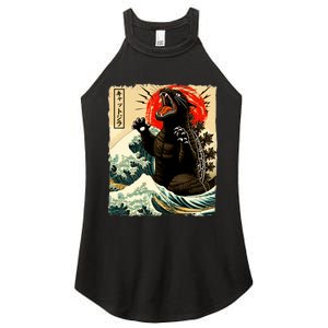 Catzilla Cat Japanese Art Funny Cat Women's Perfect Tri Rocker Tank