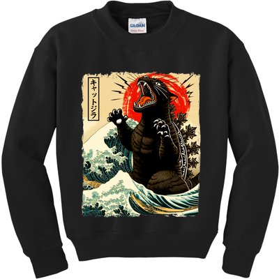 Catzilla Cat Japanese Art Funny Cat Kids Sweatshirt