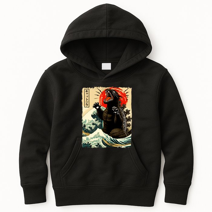 Catzilla Cat Japanese Art Funny Cat Kids Hoodie