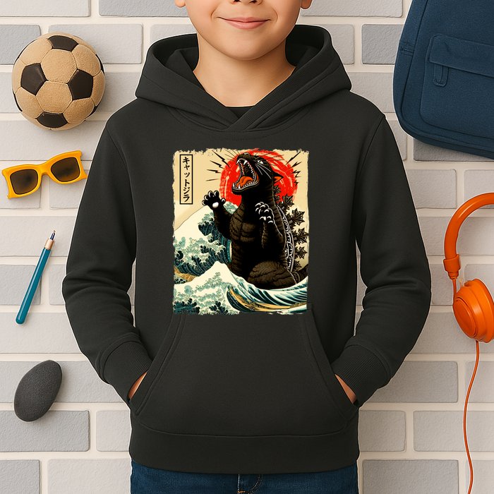 Catzilla Cat Japanese Art Funny Cat Kids Hoodie