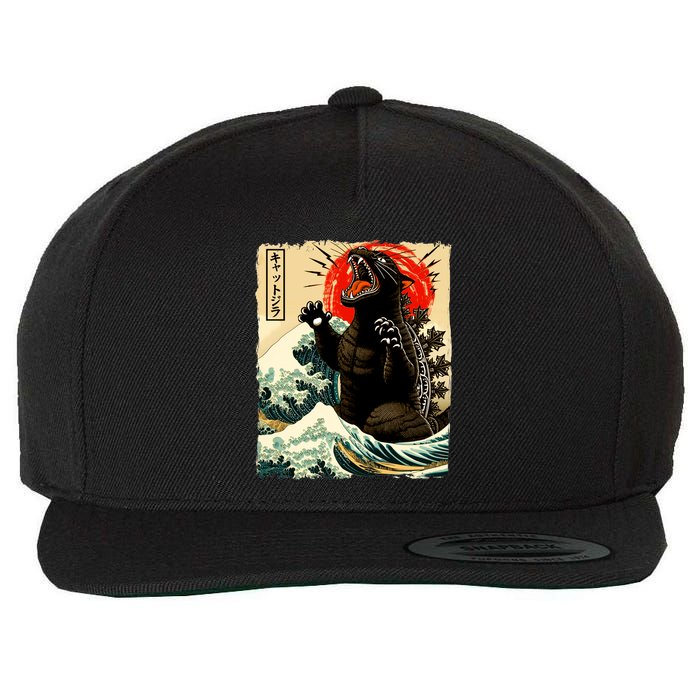 Catzilla Cat Japanese Art Funny Cat Wool Snapback Cap