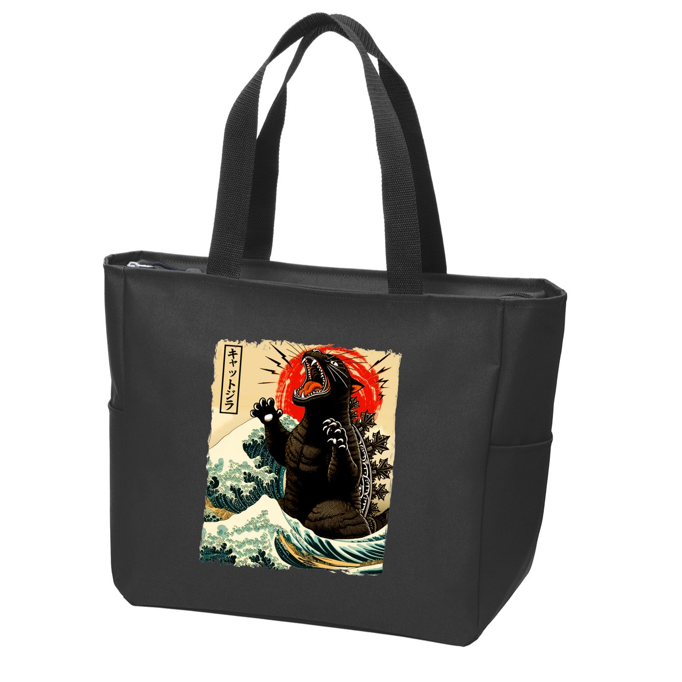 Catzilla Cat Japanese Art Funny Cat Zip Tote Bag