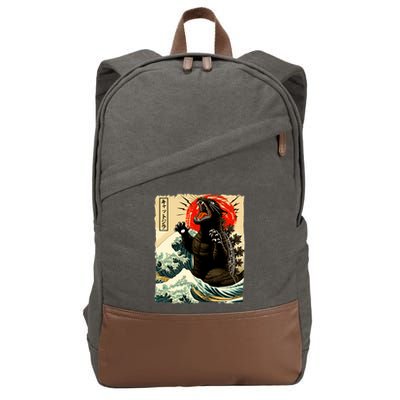 Catzilla Cat Japanese Art Funny Cat Cotton Canvas Backpack