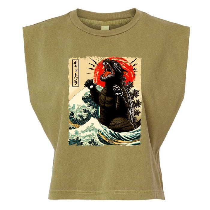 Catzilla Cat Japanese Art Funny Cat Garment-Dyed Women's Muscle Tee