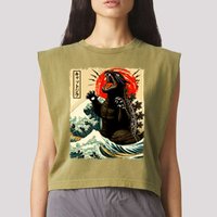 Catzilla Cat Japanese Art Funny Cat Garment-Dyed Women's Muscle Tee