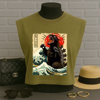 Catzilla Cat Japanese Art Funny Cat Garment-Dyed Women's Muscle Tee