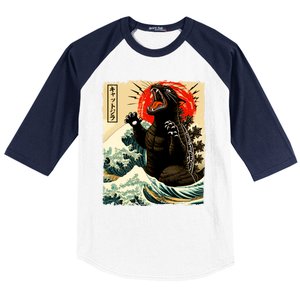 Catzilla Cat Japanese Art Funny Cat Baseball Sleeve Shirt