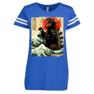 Catzilla Cat Japanese Art Funny Cat Enza Ladies Jersey Football T-Shirt