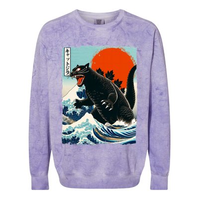 Catzilla Cat Japanese Art Cat Gift Colorblast Crewneck Sweatshirt