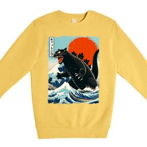 Catzilla Cat Japanese Art Cat Gift Premium Crewneck Sweatshirt