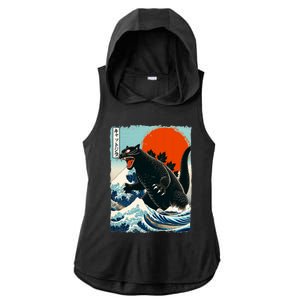 Catzilla Cat Japanese Art Cat Gift Ladies PosiCharge Tri-Blend Wicking Draft Hoodie Tank