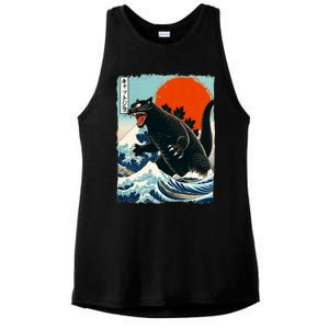 Catzilla Cat Japanese Art Cat Gift Ladies PosiCharge Tri-Blend Wicking Tank