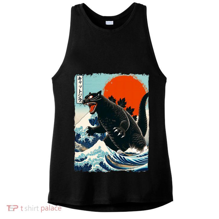 Catzilla Cat Japanese Art Cat Gift Ladies PosiCharge Tri-Blend Wicking Tank