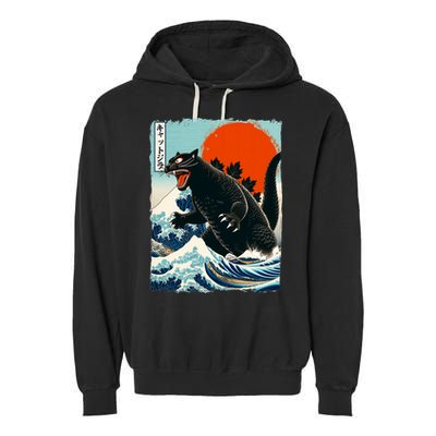 Catzilla Cat Japanese Art Cat Gift Garment-Dyed Fleece Hoodie