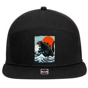 Catzilla Cat Japanese Art Cat Gift 7 Panel Mesh Trucker Snapback Hat