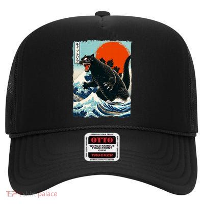 Catzilla Cat Japanese Art Cat Gift High Crown Mesh Back Trucker Hat