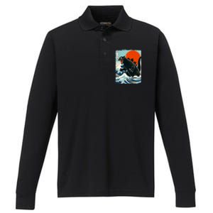 Catzilla Cat Japanese Art Cat Gift Performance Long Sleeve Polo