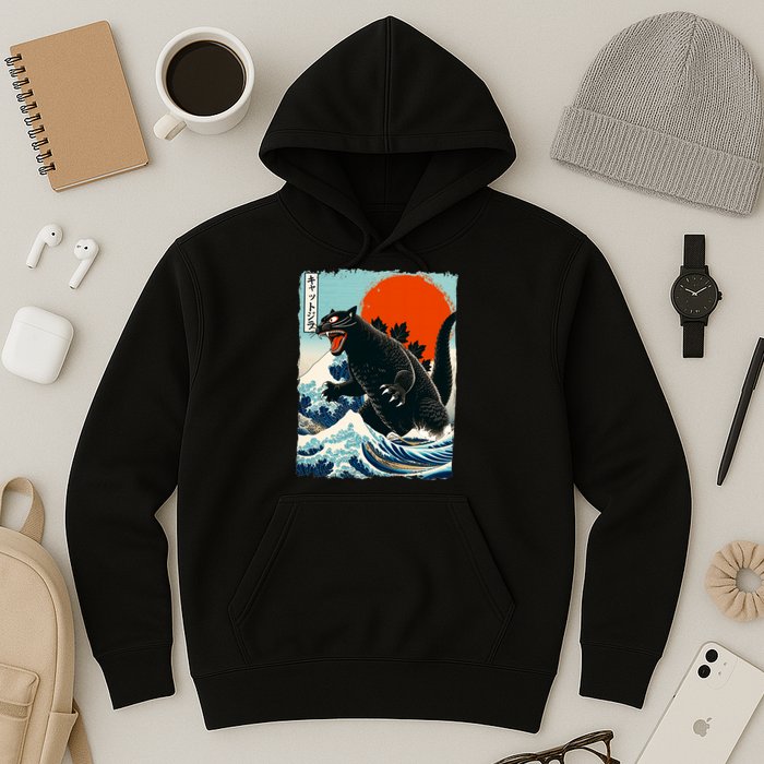 Catzilla Cat Japanese Art Cat Gift Hoodie