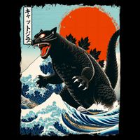 Catzilla Cat Japanese Art Cat Gift Button