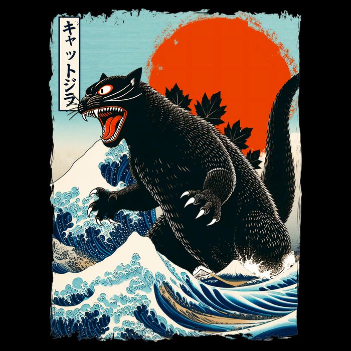 Catzilla Cat Japanese Art Cat Gift Button