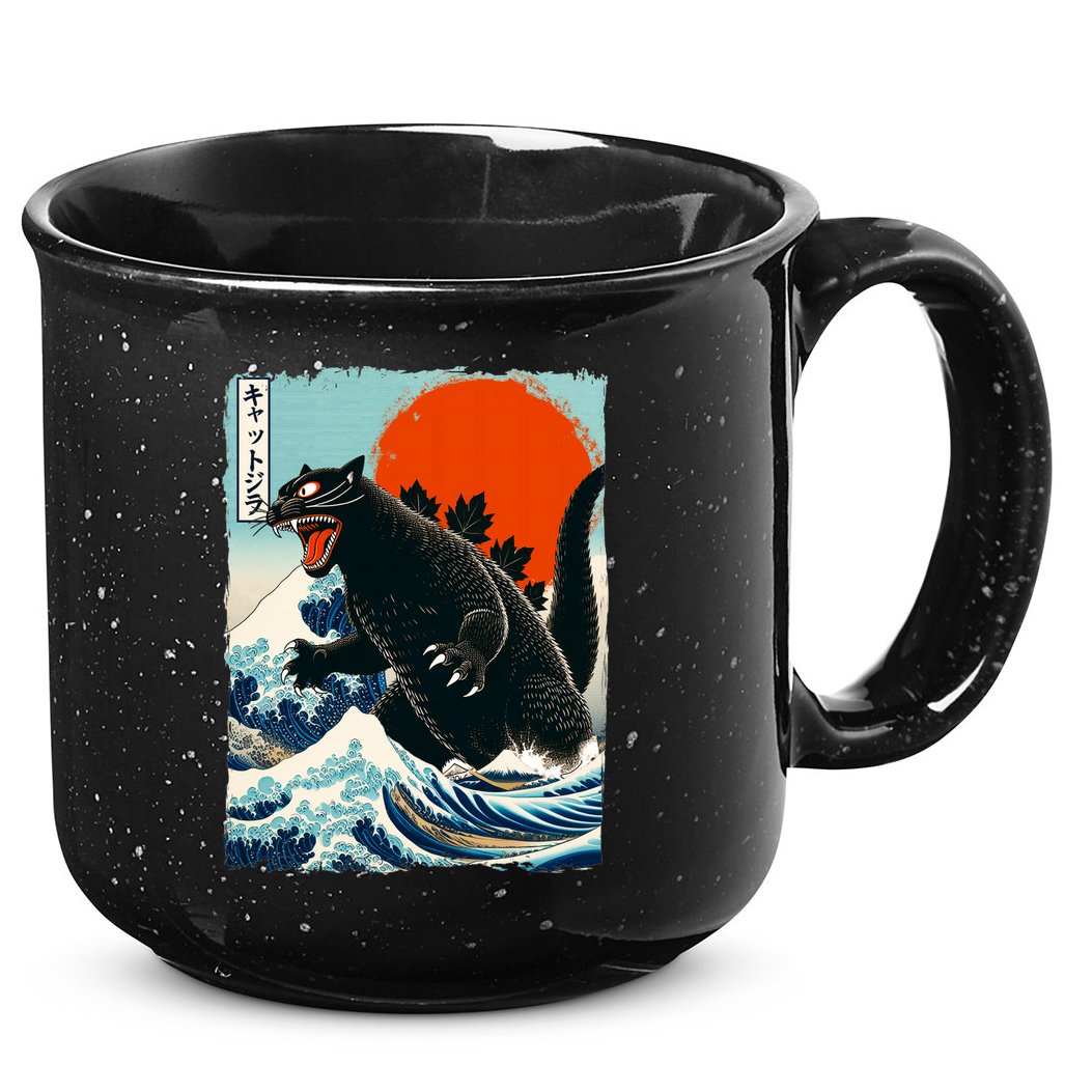 Catzilla Cat Japanese Art Cat Gift 15oz Campfire Ceramic Mug