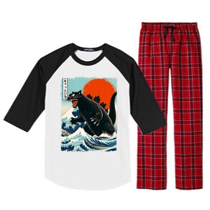 Catzilla Cat Japanese Art Cat Gift Raglan Sleeve Pajama Set