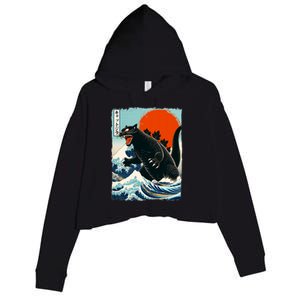 Catzilla Cat Japanese Art Cat Gift Crop Fleece Hoodie