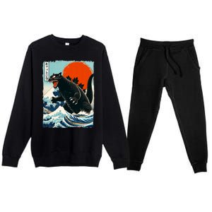 Catzilla Cat Japanese Art Cat Gift Premium Crewneck Sweatsuit Set