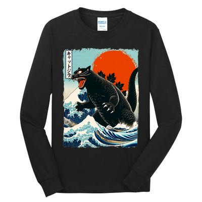 Catzilla Cat Japanese Art Cat Gift Tall Long Sleeve T-Shirt
