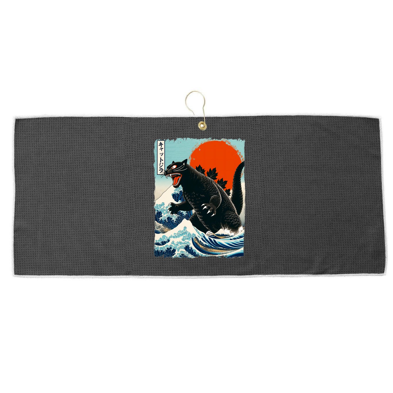 Catzilla Cat Japanese Art Cat Gift Large Microfiber Waffle Golf Towel