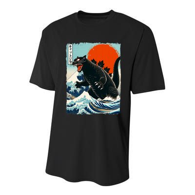 Catzilla Cat Japanese Art Cat Gift Youth Performance Sprint T-Shirt