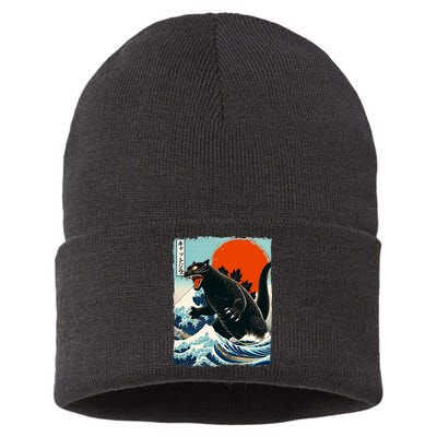 Catzilla Cat Japanese Art Cat Gift Sustainable Knit Beanie