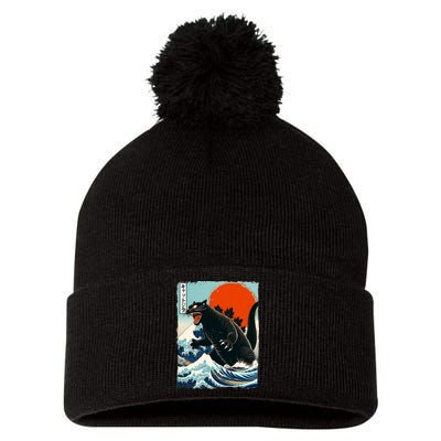 Catzilla Cat Japanese Art Cat Gift Pom Pom 12in Knit Beanie