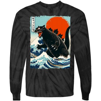 Catzilla Cat Japanese Art Cat Gift Tie-Dye Long Sleeve Shirt