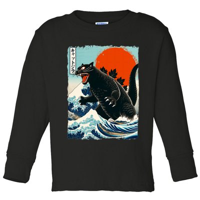 Catzilla Cat Japanese Art Cat Gift Toddler Long Sleeve Shirt